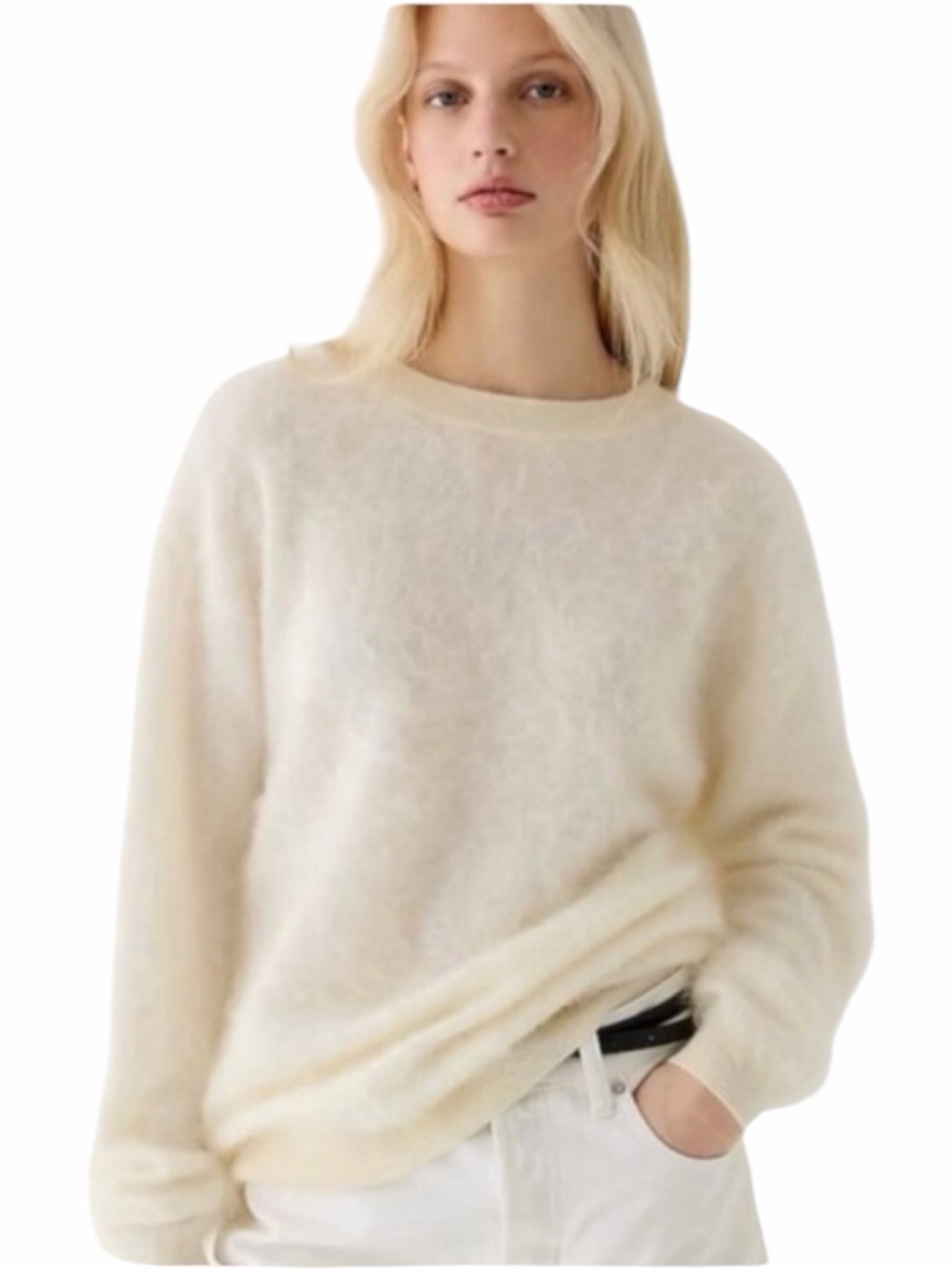 J. Crew Brushed Cashmere Relaxed Crewneck Sweater in Cream Size Medium NWT